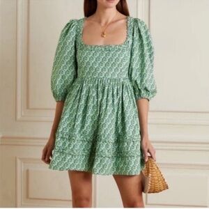 RHODE Daya Dress Jawahar Garden Mint Print Womens Size 4 Square Neck Babydoll
